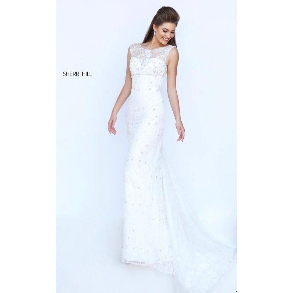 Sherri Hill Style 50069 Ivory Lace Mermaid Gown Size 2
